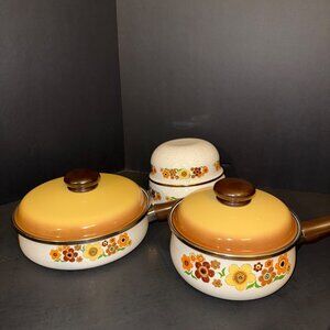 Vintage Harvest Bloom Floral Porcelain Enamel Cookware Set